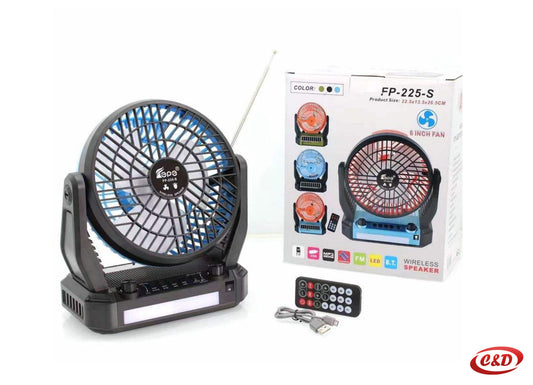 Ventilateur Solaire Rechargeable + Panneaux + Radio Et Bluetooth + Lampe Très Puissant