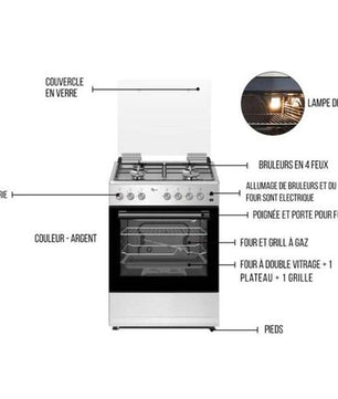 Cuisinière à gaz 4 feux 60×60