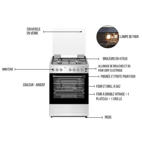 Cuisinière à gaz 4 feux 60×60
