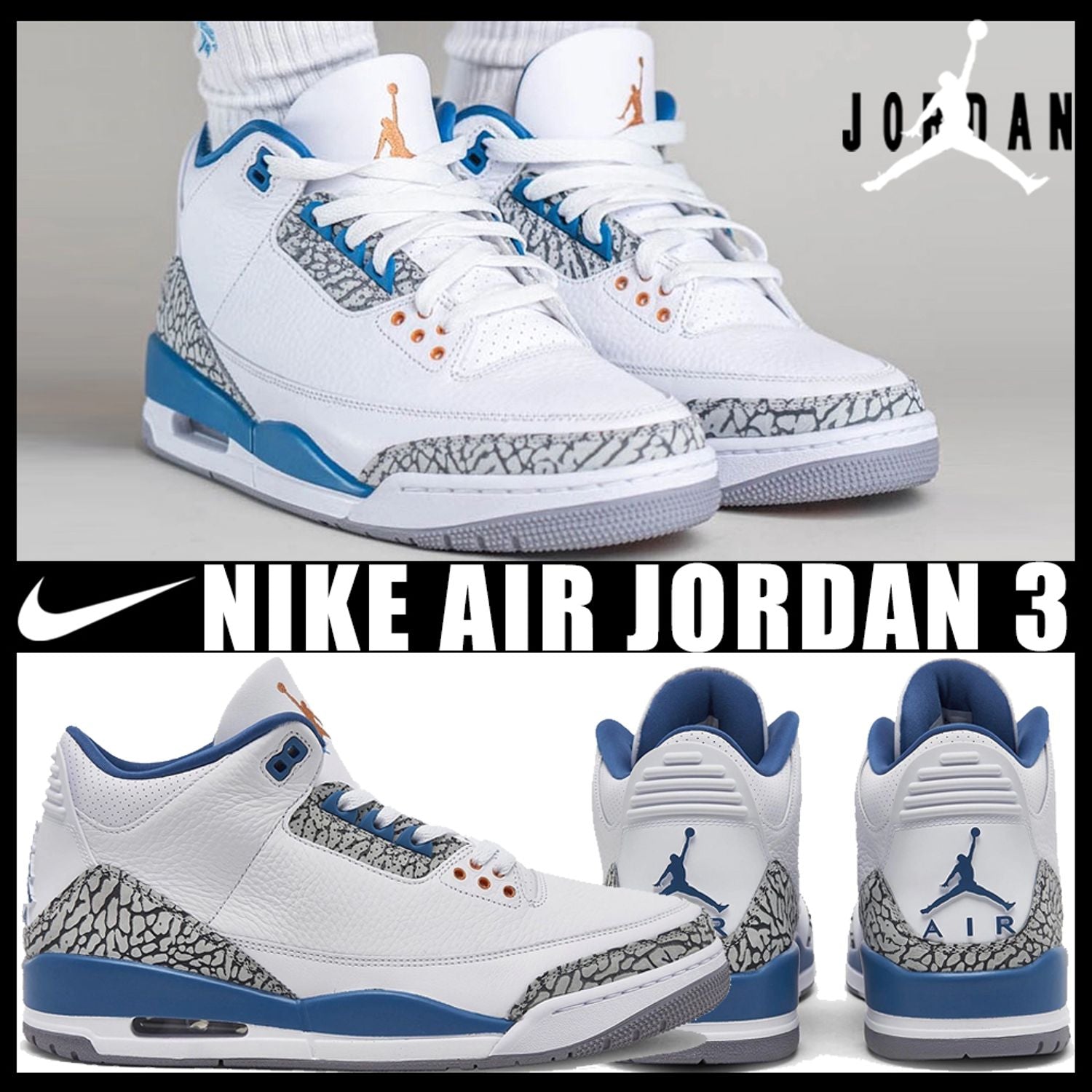 Air Jordan 3 RÉTRO Blanc / Bleu