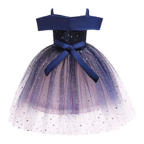 Robe de princesse asymétrique pour fille, paillettes étoiles, fil bleu
