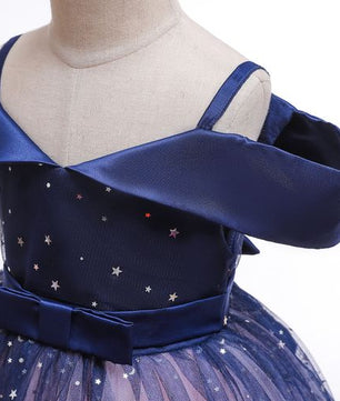 Robe de princesse asymétrique pour fille, paillettes étoiles, fil bleu