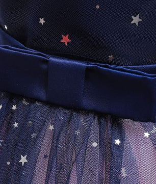 Robe de princesse asymétrique pour fille, paillettes étoiles, fil bleu