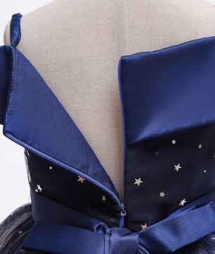 Robe de princesse asymétrique pour fille, paillettes étoiles, fil bleu