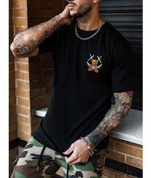 T-shirt Dou-color pour homme, motif ours épais, noir