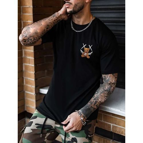 T-shirt Dou-color pour homme, motif ours épais, noir