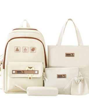 Lot de 5 sacs à dos d'école pour femmes et filles - Beige