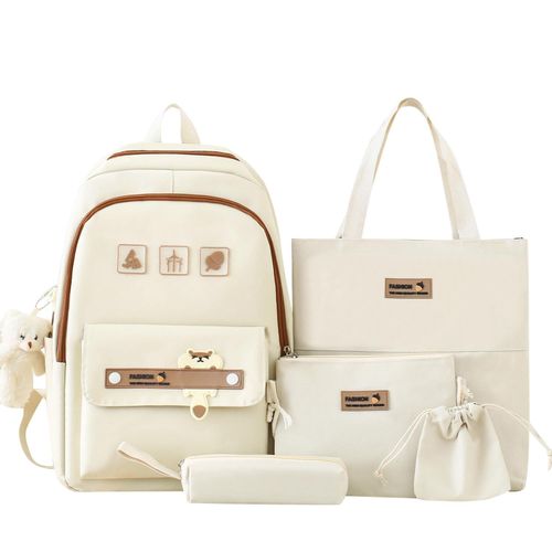 Lot de 5 sacs à dos d'école pour femmes et filles - Beige