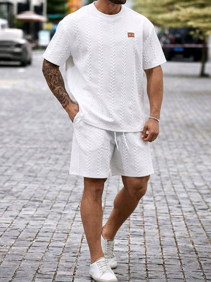 Ensemble t-shirt et short texturés à col ras du cou et manches courtes pour homme, grande taille, style décontracté, été