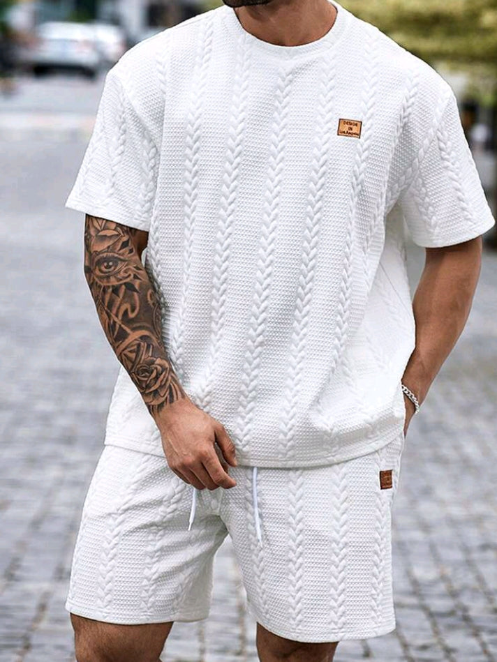Ensemble t-shirt et short texturés à col ras du cou et manches courtes pour homme, grande taille, style décontracté, été