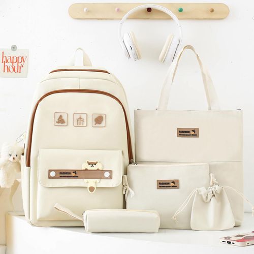 Lot de 5 sacs à dos d'école pour femmes et filles - Beige