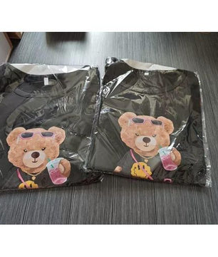 T-shirt noir à manches courtes pour femme avec motif ours mignon