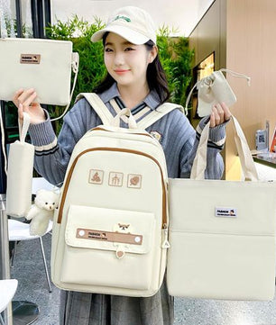 Lot de 5 sacs à dos d'école pour femmes et filles - Beige