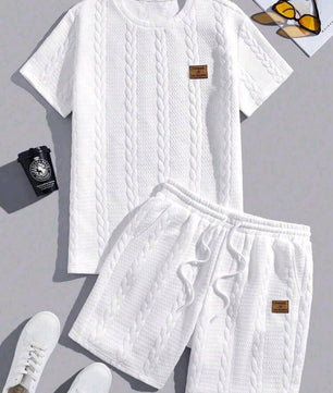 Ensemble t-shirt et short texturés à col ras du cou et manches courtes pour homme, grande taille, style décontracté, été