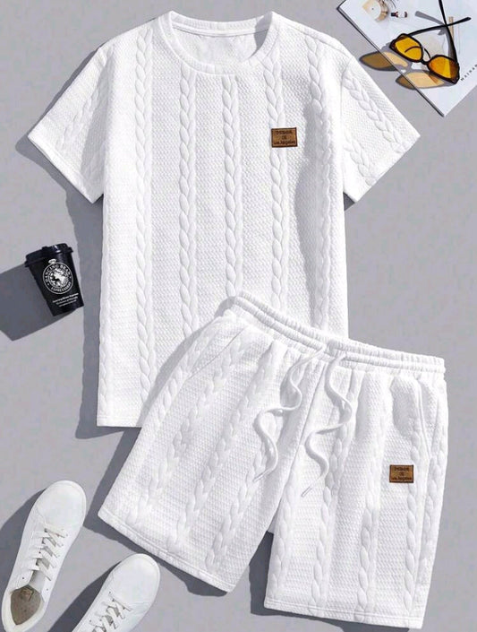 Ensemble t-shirt et short texturés à col ras du cou et manches courtes pour homme, grande taille, style décontracté, été