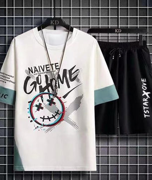 Ensemble 2 en 1 à manches courtes et short pour homme - Blanc et noir