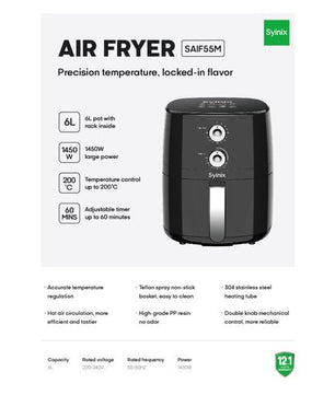 Friteuse à air chaud 3D Syinix 6L avec contrôle de température
