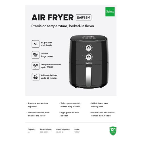 Friteuse à air chaud 3D Syinix 6L avec contrôle de température