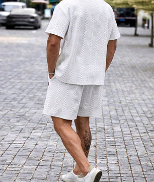 Ensemble t-shirt et short texturés à col ras du cou et manches courtes pour homme, grande taille, style décontracté, été