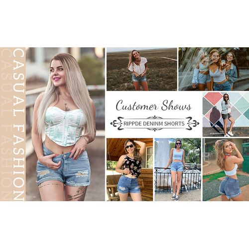 Short en jean déchiré taille haute décontracté pour femme ASHION