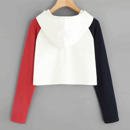 Sweat à capuche court Danami noir et rouge contrasté blanc cassé pour femme