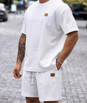 Ensemble t-shirt et short texturés à col ras du cou et manches courtes pour homme, grande taille, style décontracté, été