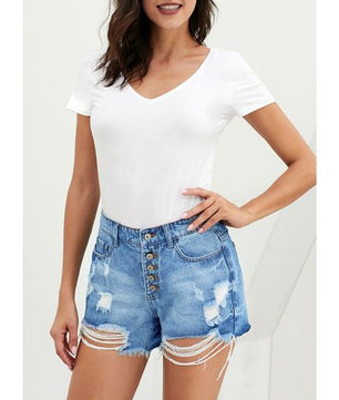 Short en jean déchiré taille haute décontracté pour femme ASHION