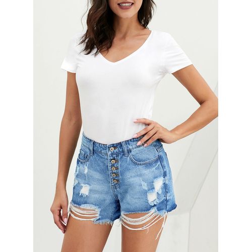 Short en jean déchiré taille haute décontracté pour femme ASHION
