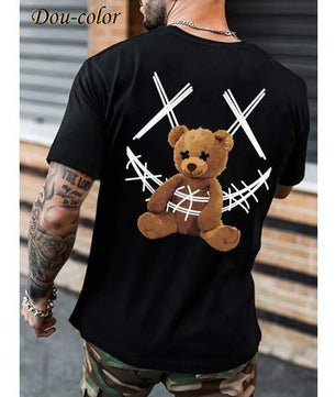T-shirt Dou-color pour homme, motif ours épais, noir