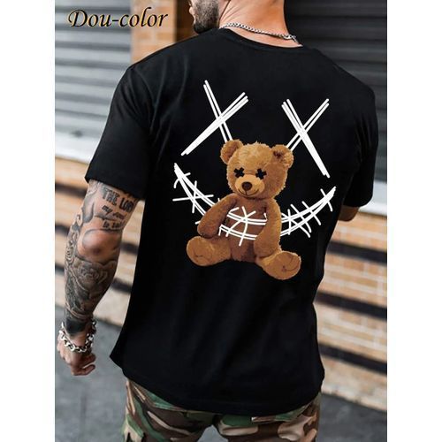 T-shirt Dou-color pour homme, motif ours épais, noir