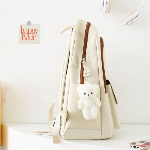 Lot de 5 sacs à dos d'école pour femmes et filles - Beige