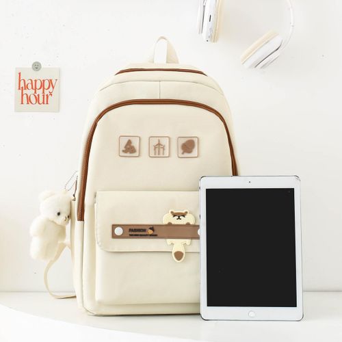 Lot de 5 sacs à dos d'école pour femmes et filles - Beige