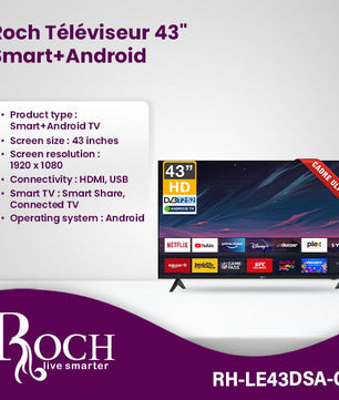 Téléviseur intelligent ROCH 43 pouces + Android (RH-LE43DSA-