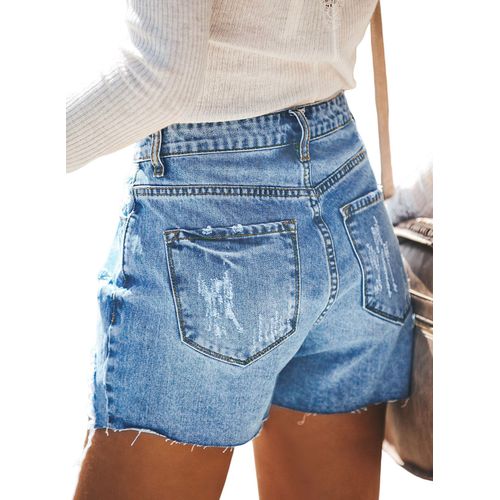 Short en jean déchiré taille haute décontracté pour femme ASHION