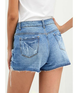 Short en jean déchiré taille haute décontracté pour femme ASHION