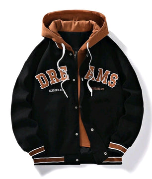 Veste à capuche à cordon de serrage et à rayures pour homme, motif lettres brodées, grande taille