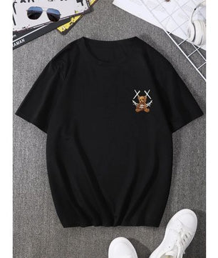 T-shirt Dou-color pour homme, motif ours épais, noir
