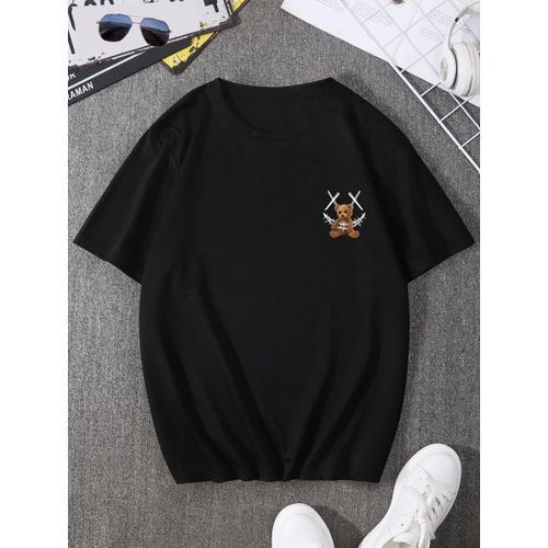 T-shirt Dou-color pour homme, motif ours épais, noir