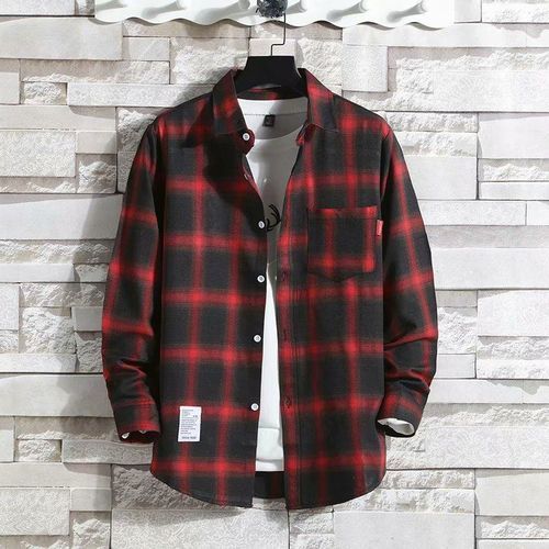 Chemise à carreaux à manches longues pour homme - Rouge