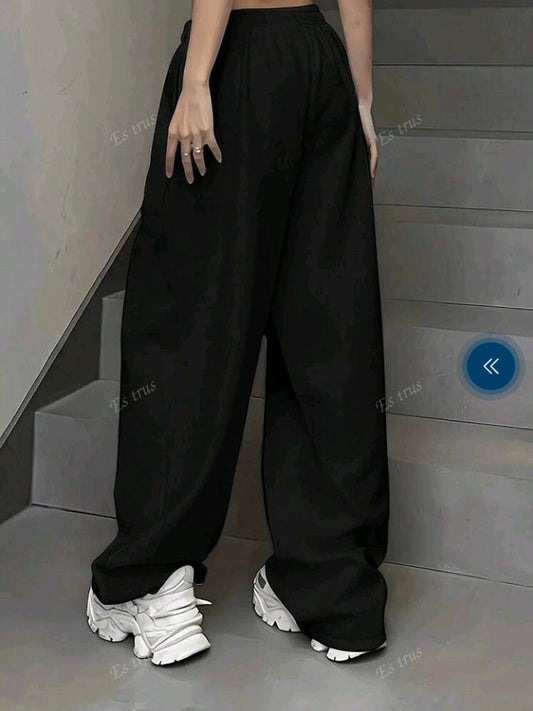 Pantalon de survêtement décontracté à cordon de serrage et coupe droite pour femme, imprimé graffiti