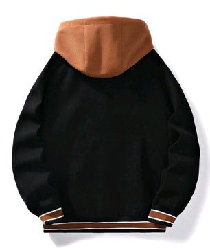 Veste à capuche à cordon de serrage et à rayures pour homme, motif lettres brodées, grande taille