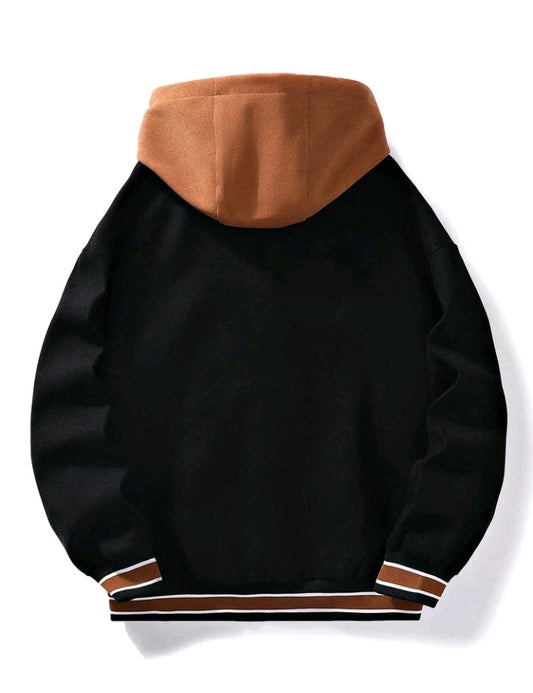 Veste à capuche à cordon de serrage et à rayures pour homme, motif lettres brodées, grande taille