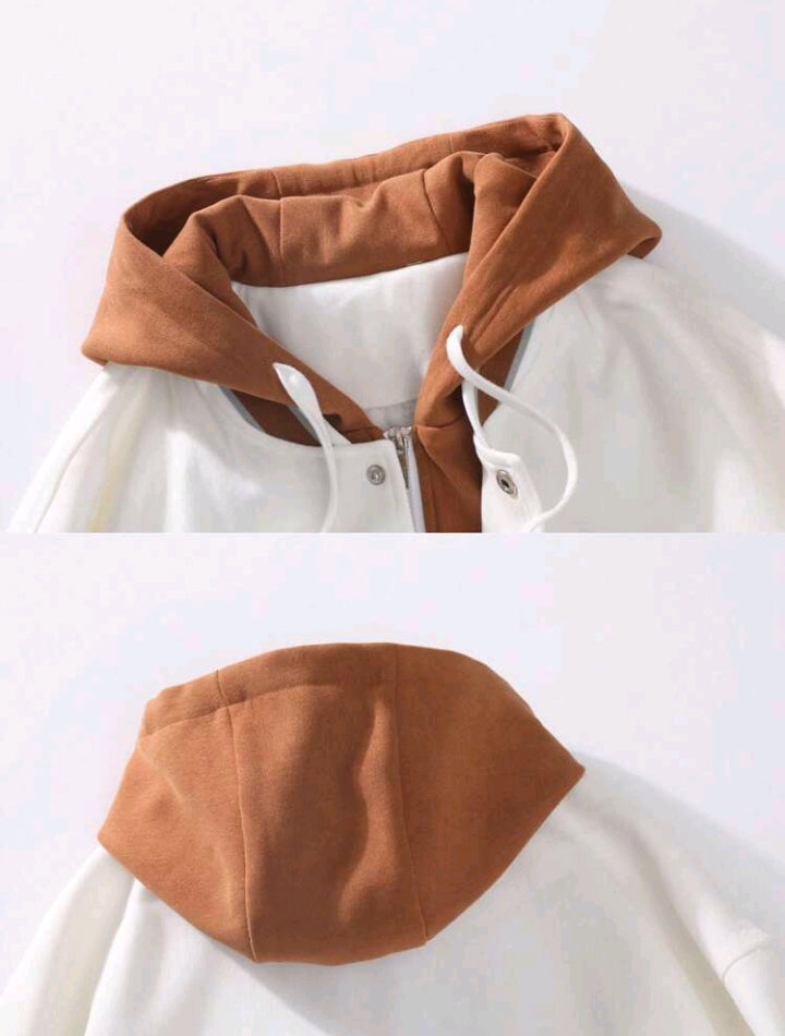 Veste à capuche à cordon de serrage et à rayures pour homme, motif lettres brodées, grande taille