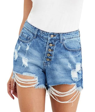 Short en jean déchiré taille haute décontracté pour femme ASHION