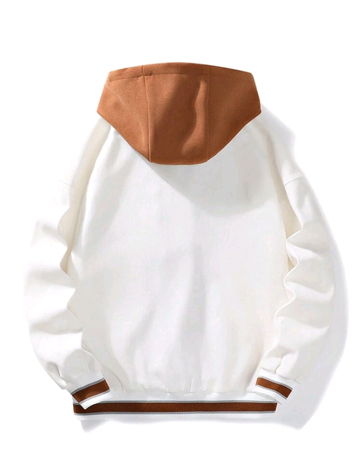 Veste à capuche à cordon de serrage et à rayures pour homme, motif lettres brodées, grande taille