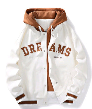 Veste à capuche à cordon de serrage et à rayures pour homme, motif lettres brodées, grande taille