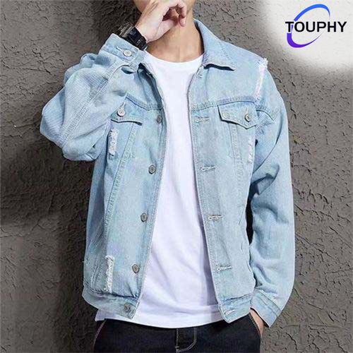 Veste en jean TOUPHY, veste décontractée coréenne, tendance jeunesse, capuche, couple - bleu clair