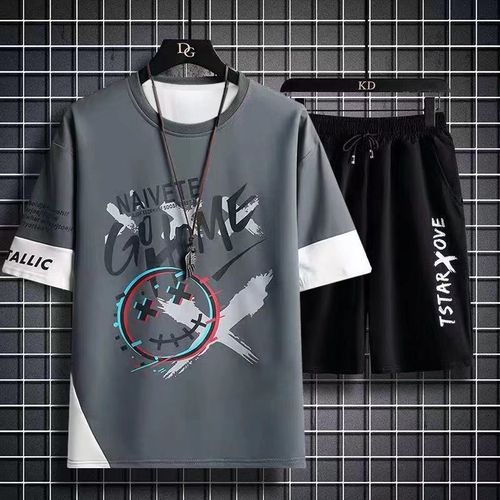Ensemble 2 en 1 à manches courtes et short pour homme - Blanc et noir
