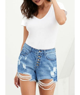 Short en jean déchiré taille haute décontracté pour femme ASHION