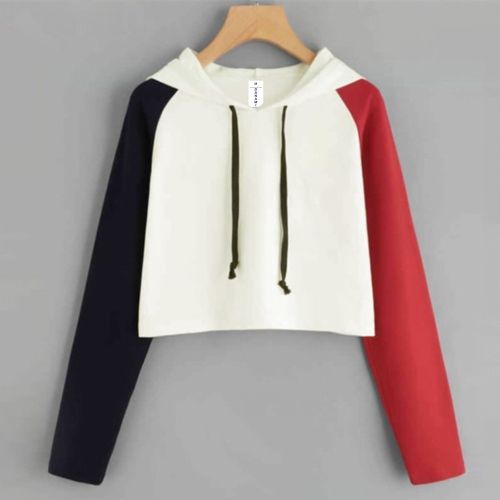 Sweat à capuche court Danami noir et rouge contrasté blanc cassé pour femme